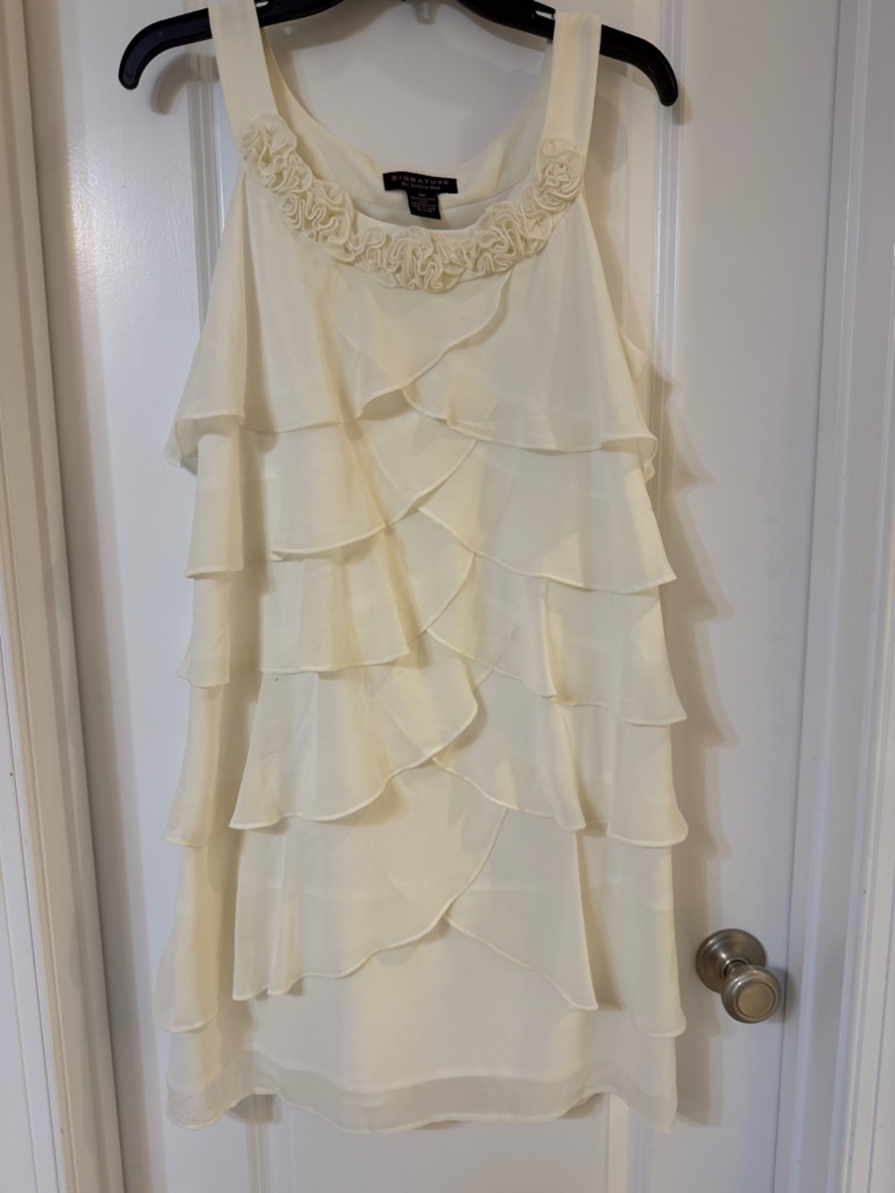 Robbie Bee Signature Cream Ruffle Neck Dress